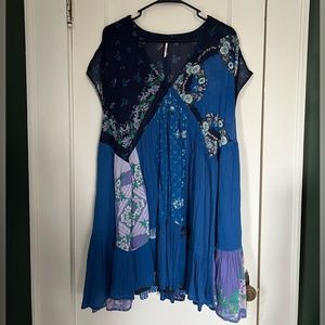Free People Large Blue Mended with Scarves Mini Dress